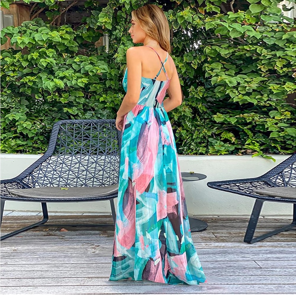 Elegant Multicolor Maxi Dress floral tie dye summer long dress - Picture 2 of 6